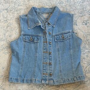 The Perfect Vintage Classic Sleeveless Denim Vest Crisscross Back Large